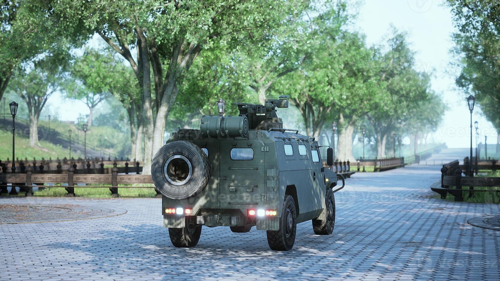 armored military car in big city photo