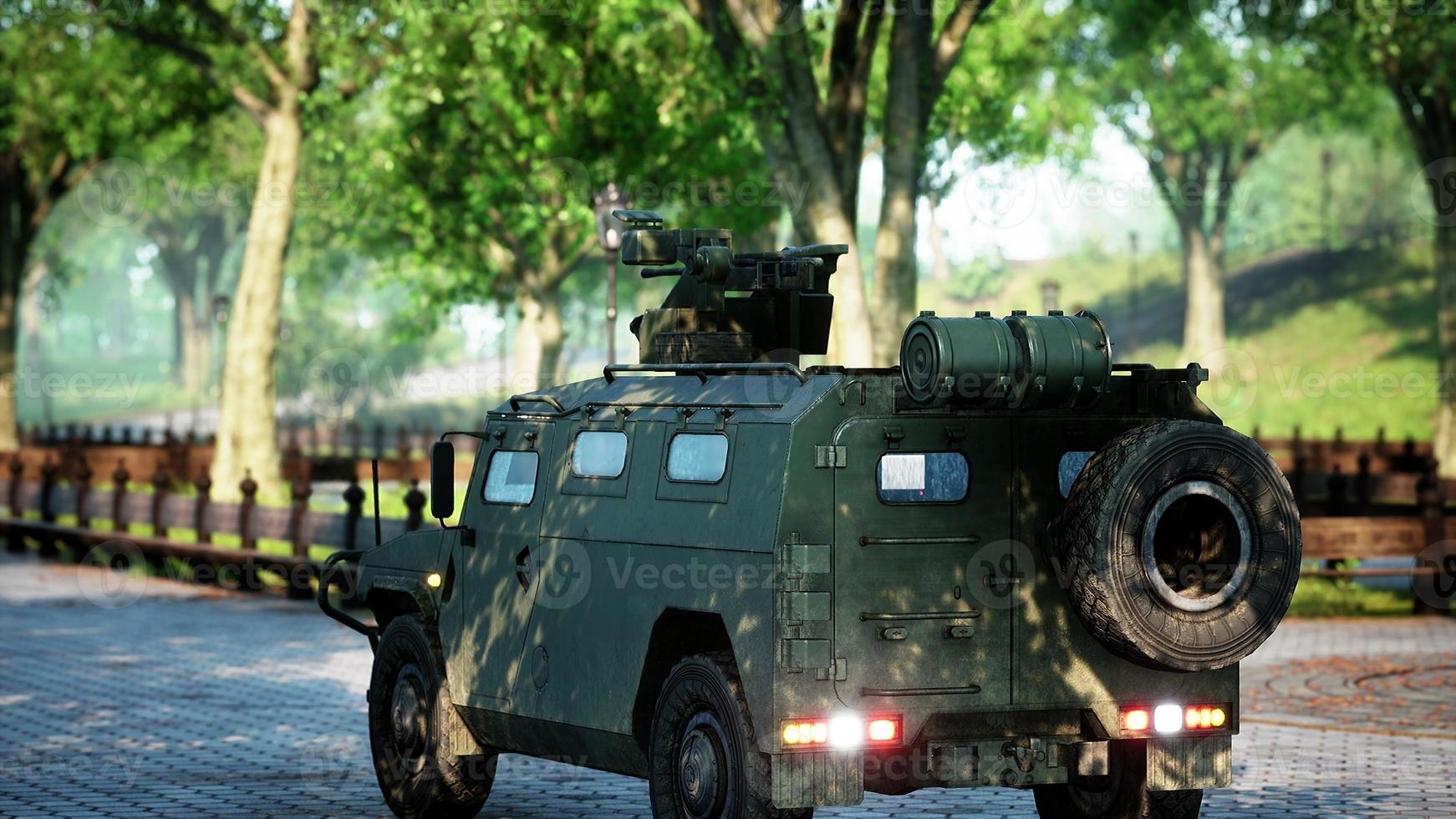 armored military car in big city photo