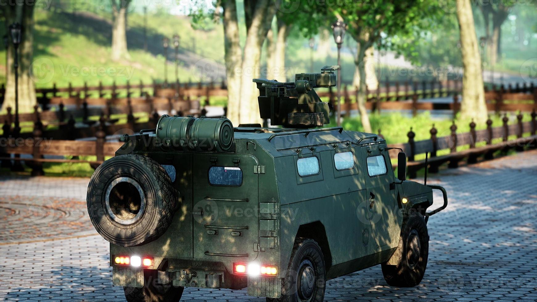 armored military car in big city photo