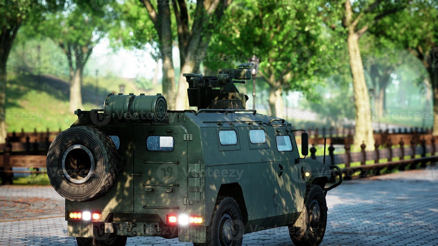armored military car in big city photo
