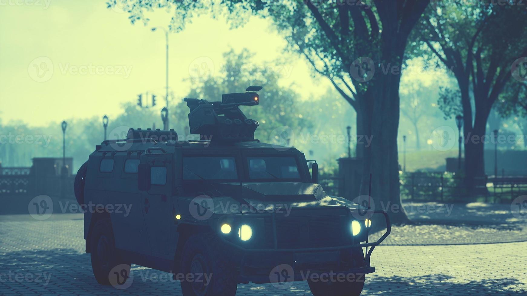 armored military car in big city photo
