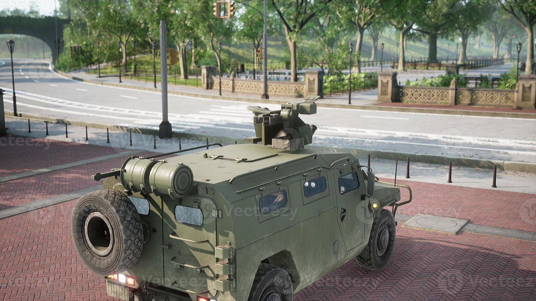 armored military car in big city photo