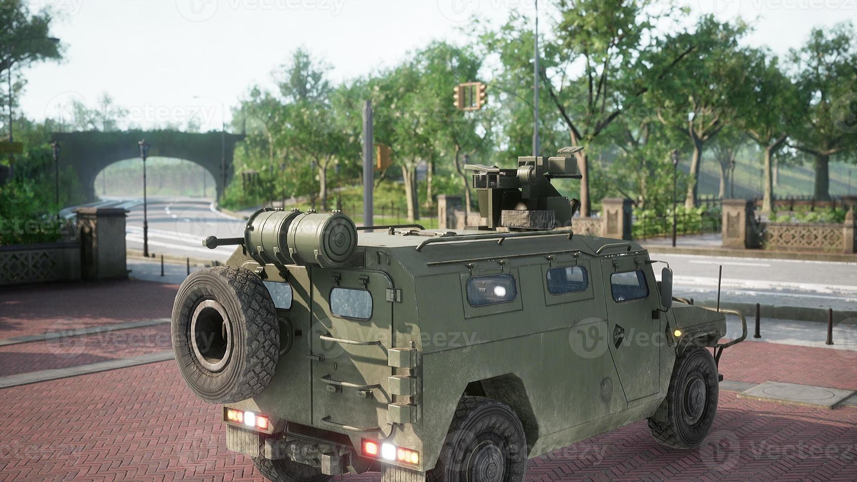 armored military car in big city photo