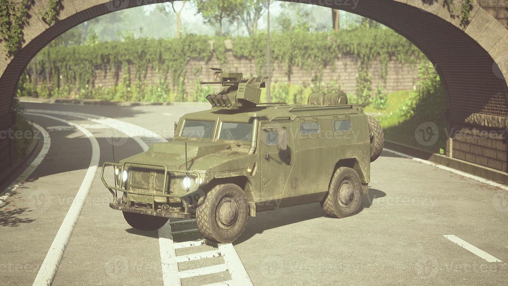 armored military car in big city photo