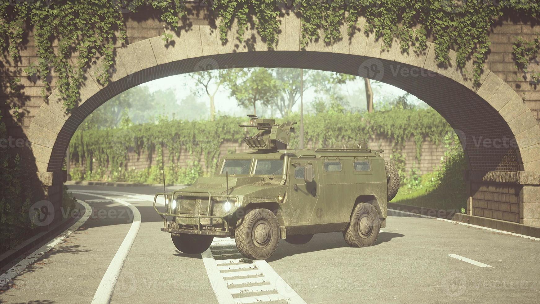 armored military car in big city photo