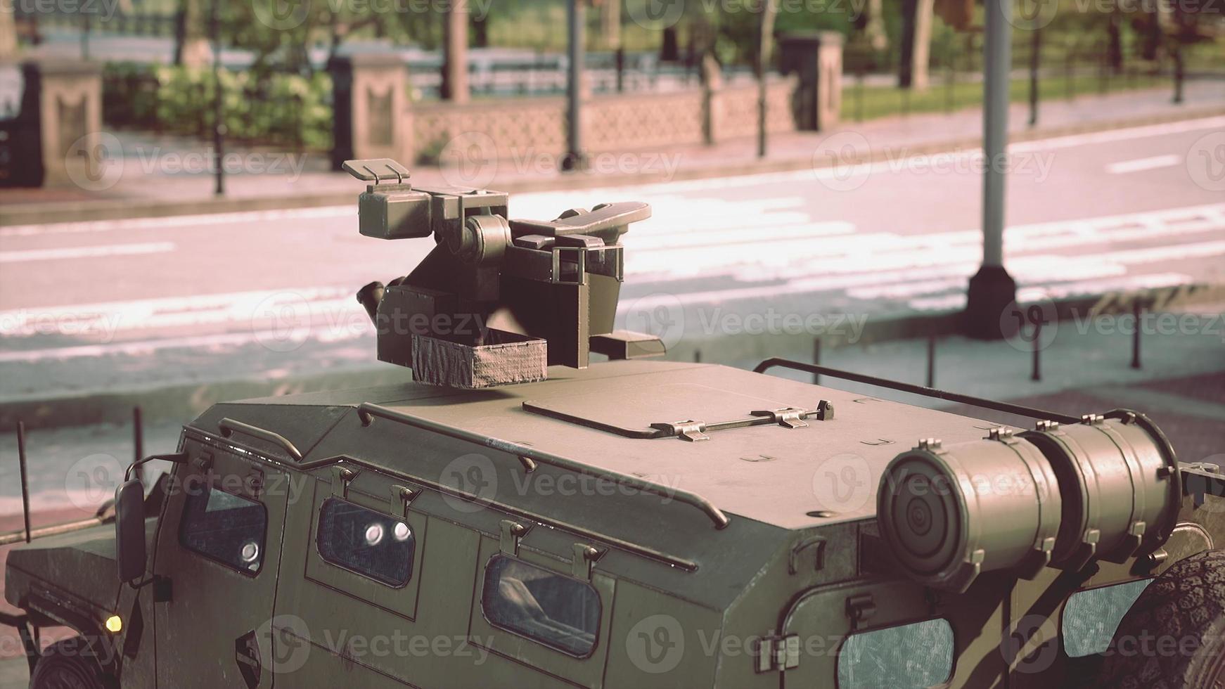 armored military car in big city photo