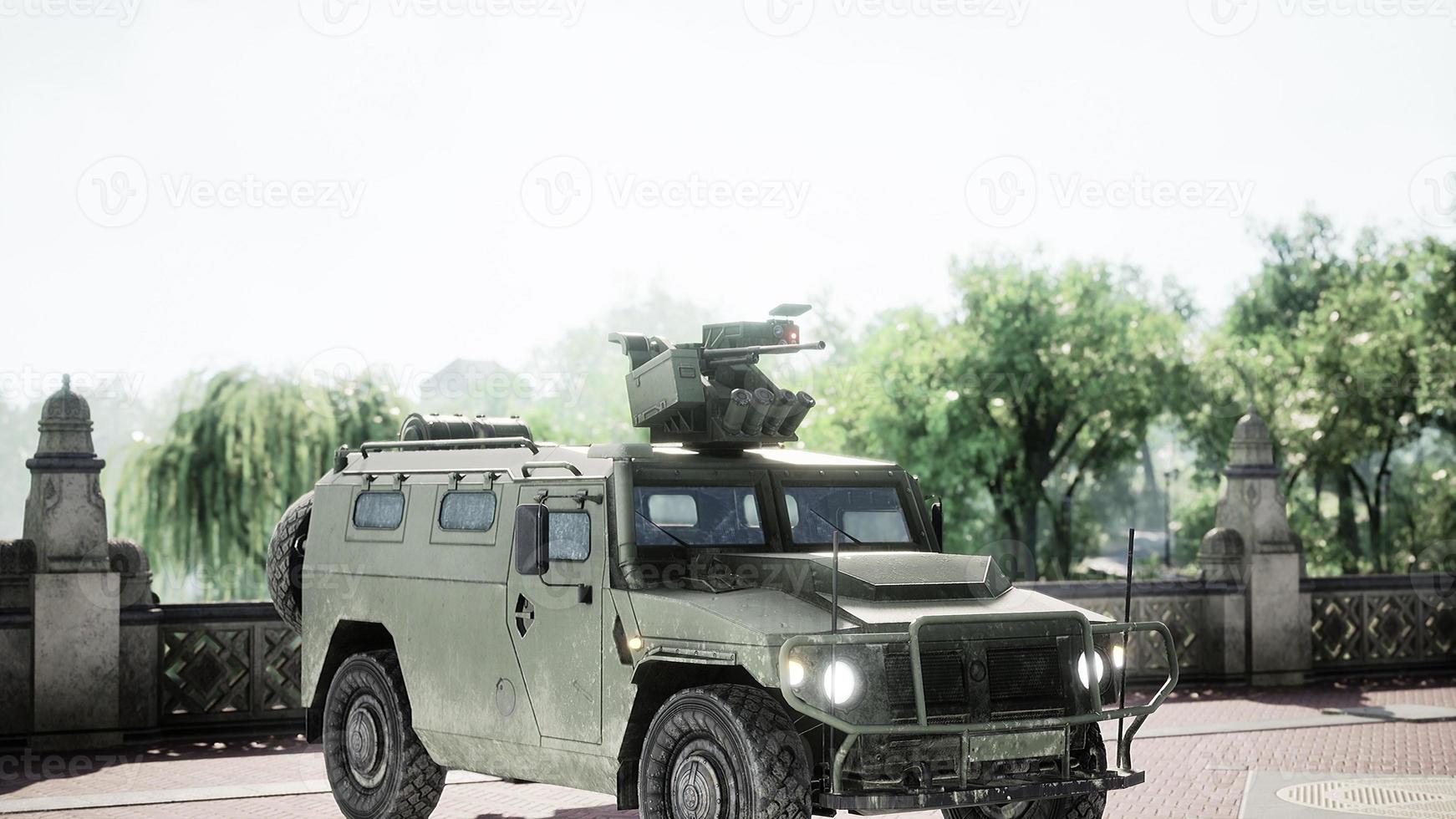 armored military car in big city photo