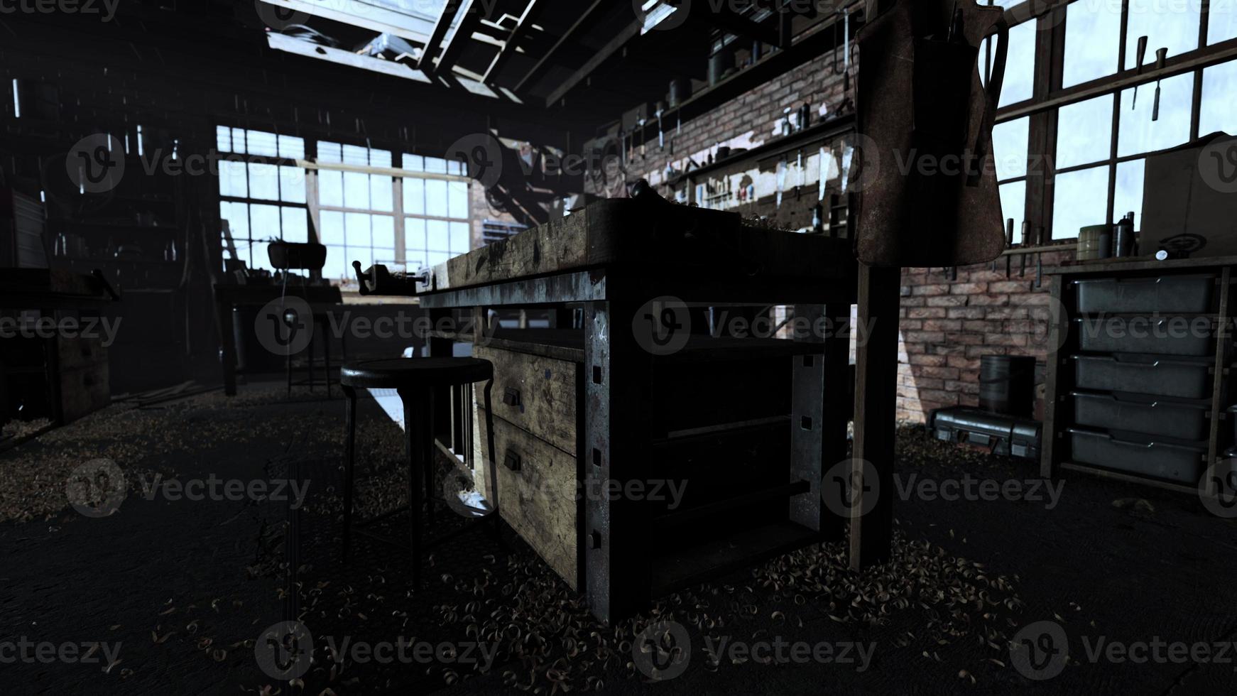 The working desk in wood workshop photo