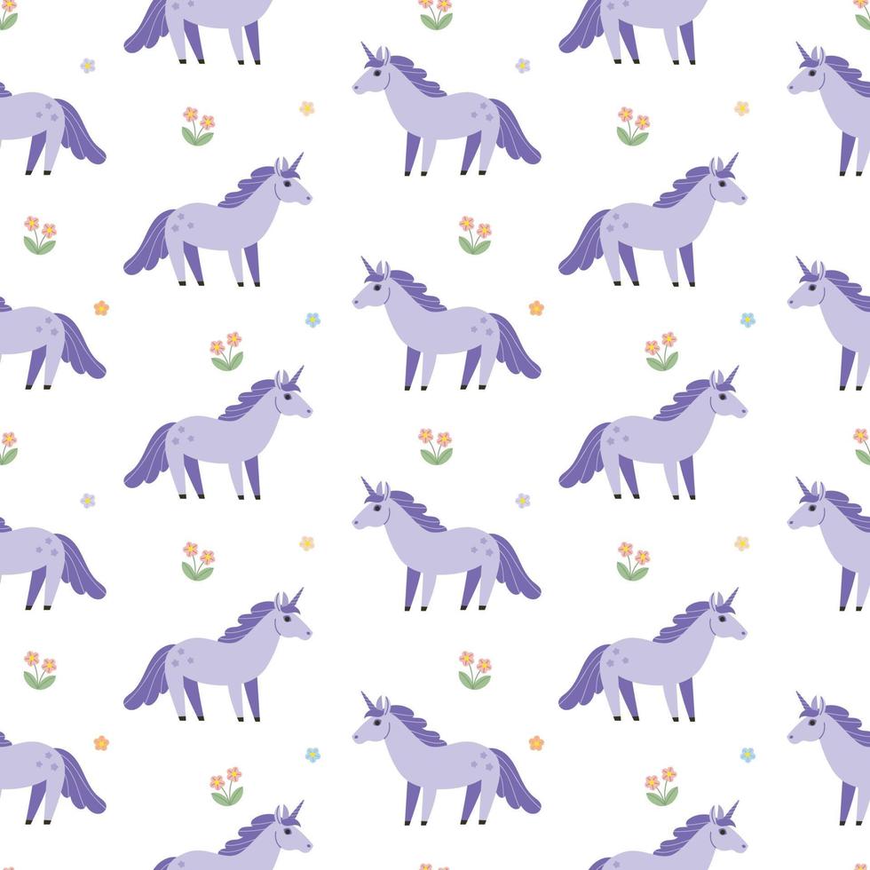 patrón sin costuras de unicornio morado vector