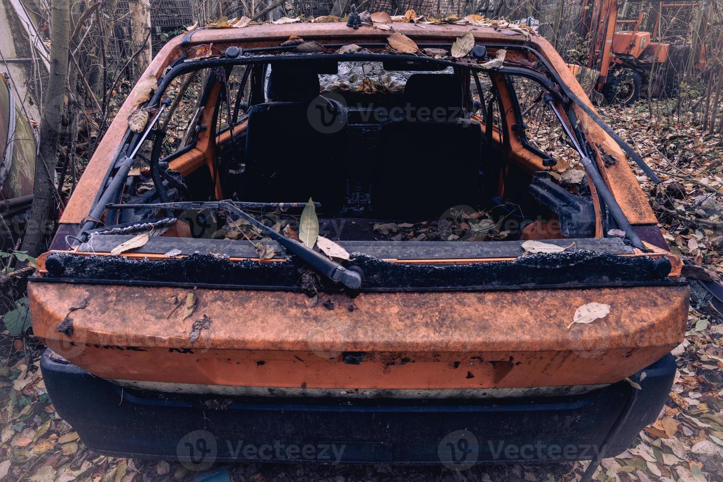 Old abandoned cars dumped in the Forest somewhere in Belgium. photo