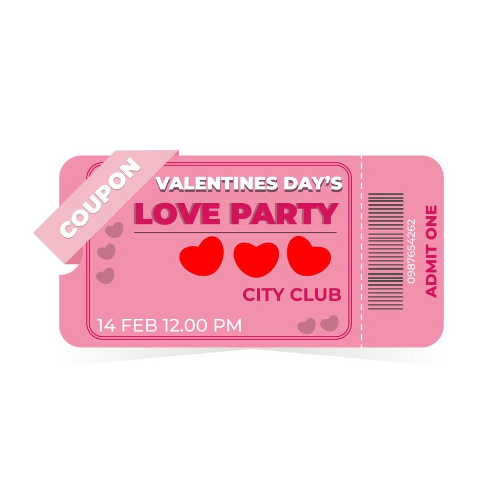 valentines day ticket template coupon party vector illustration