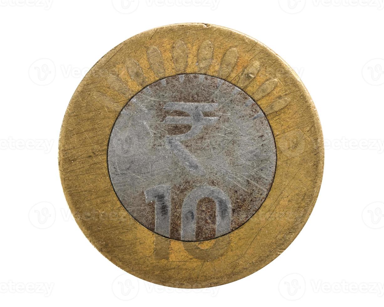 Old Indian 10 rupees coin isolated on white background photo