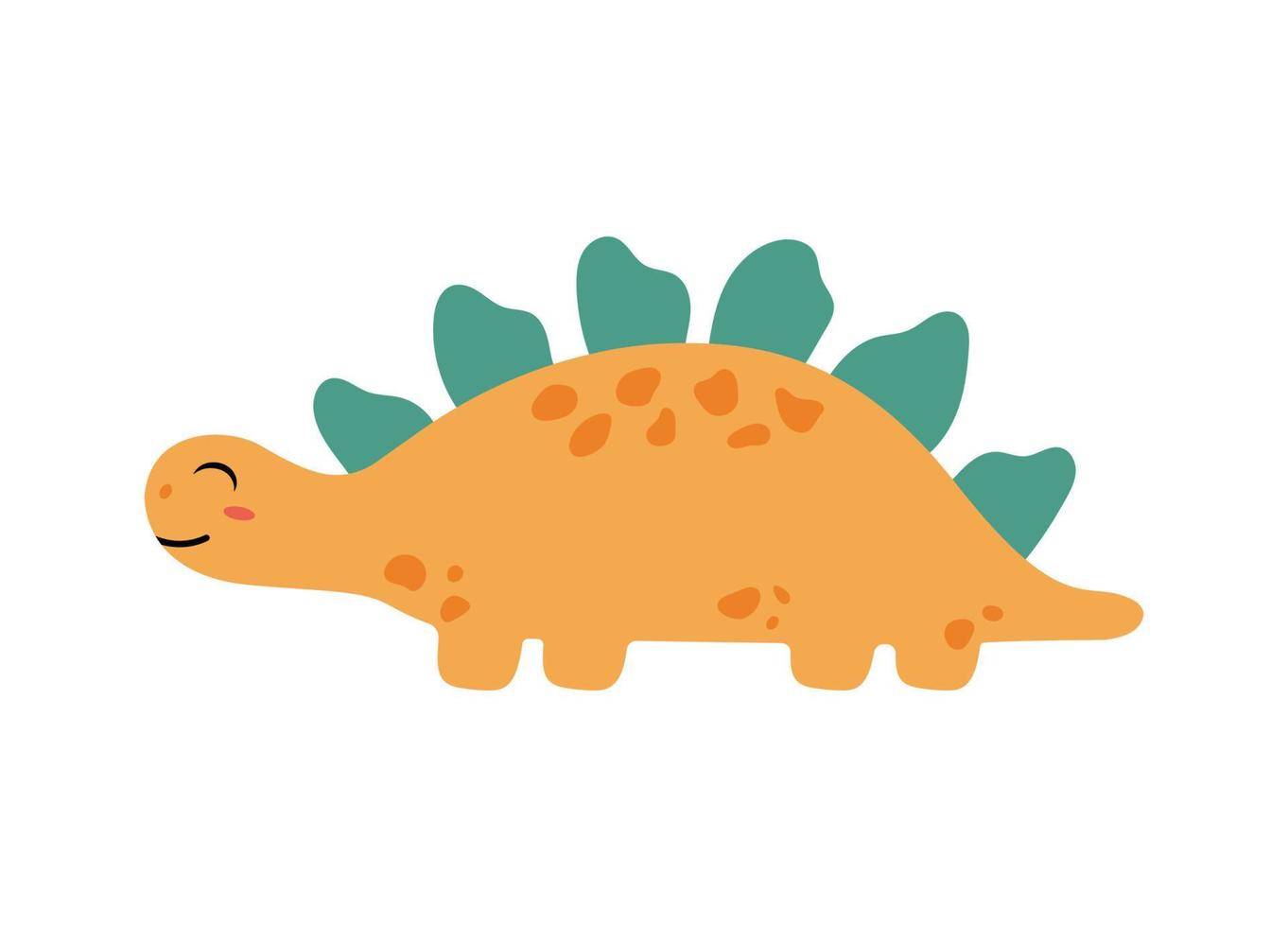 Cute orange dino. Design for children's clothing, print, poster, postcard, fabric. Hand drawn colored flat vector illustration isolated on white background.