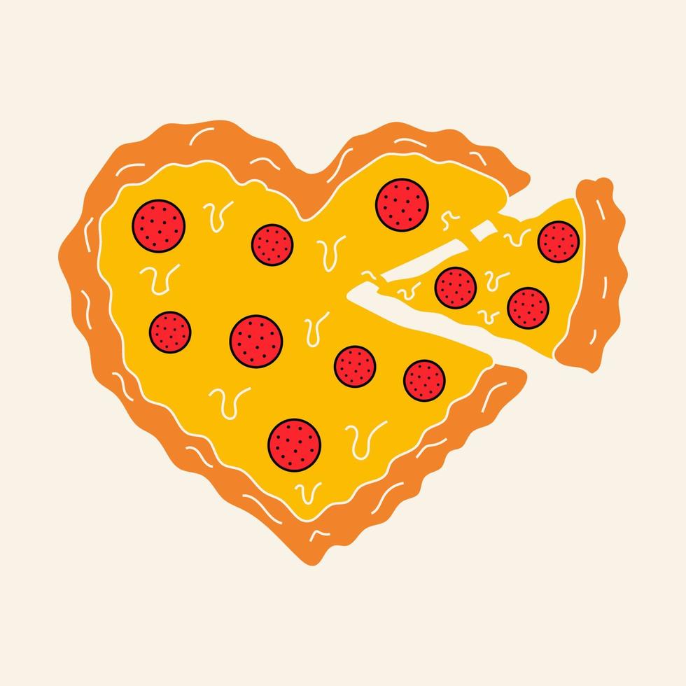 Pizza in the form of a heart. Valentine's Day concept vector