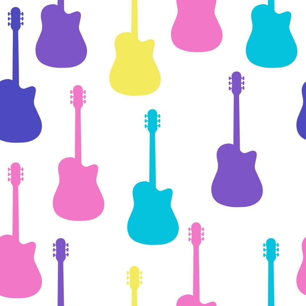 patrón impecable al estilo hippie con guitarras en colores arcoiris vector