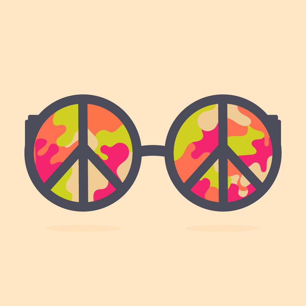Icon, sticker in hippie style with glasses with hippie sign with rainbow backdrop vector