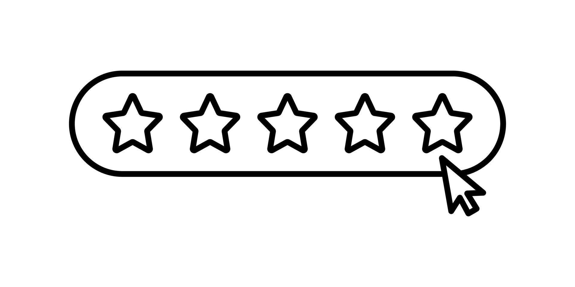 calificación de cinco estrellas, califíquenos cinco estrellas, icono de concepto de retroalimentación en el diseño de estilo de línea aislado en fondo blanco. trazo editable. vector