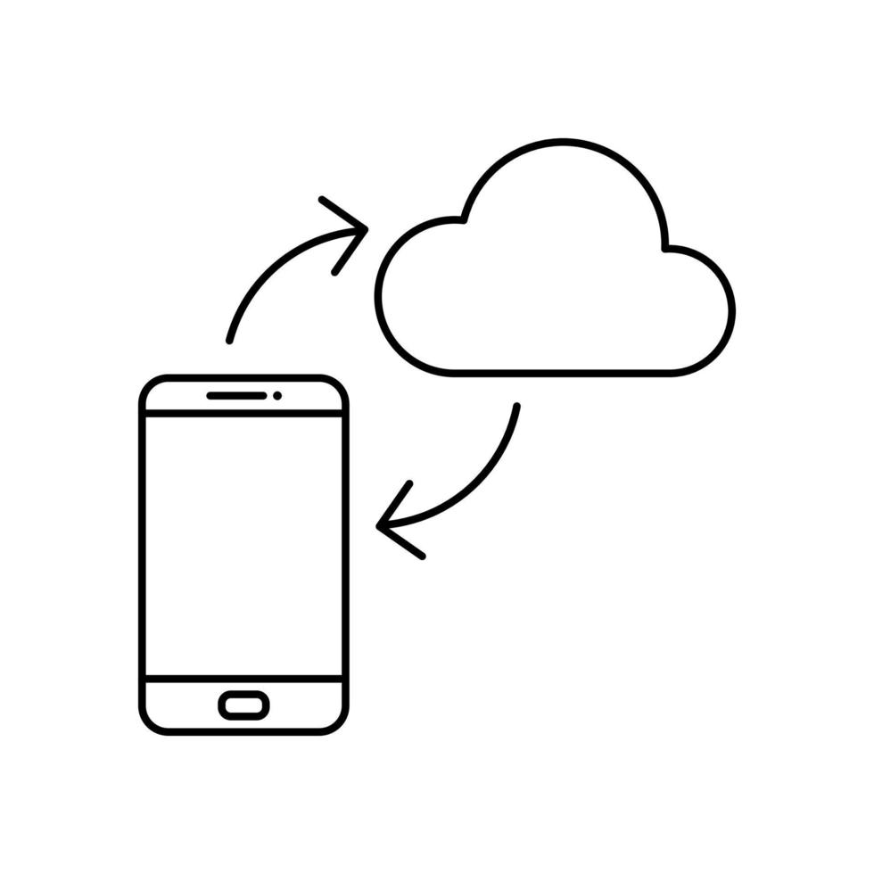 Smartphone cloud sync, syncing, upload, backup, online storage concept icon in line style design isolated on white background. Editable stroke. vector