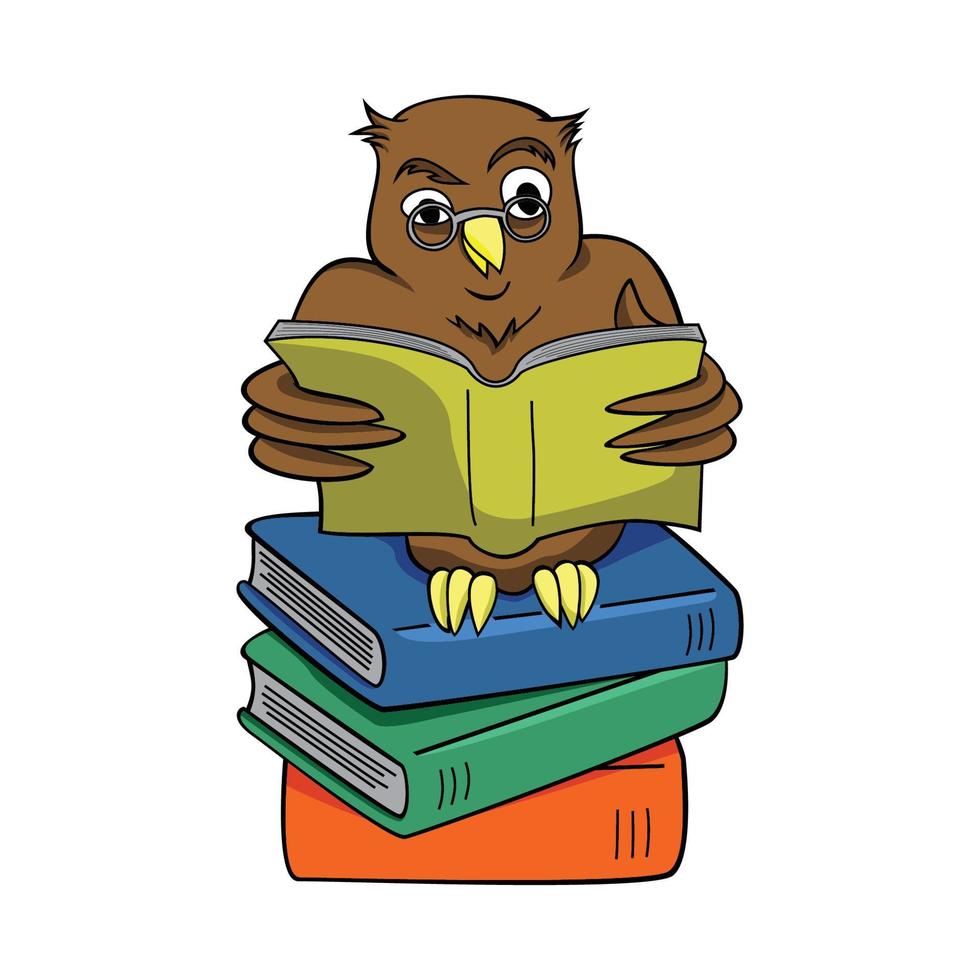 wise owl cartoon design. animal character for education. vector illustration.