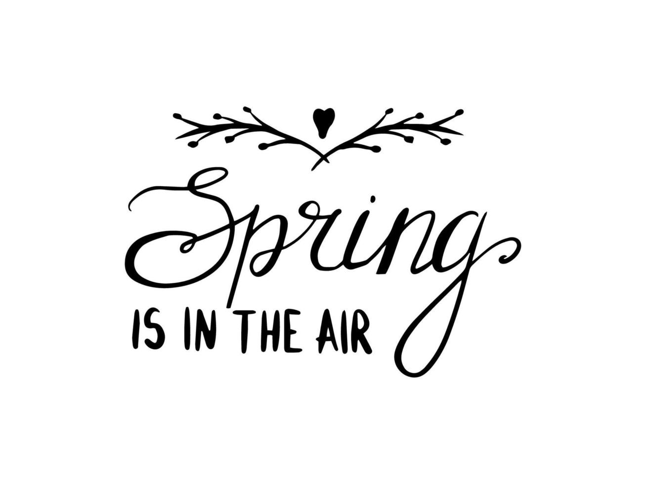 hand lettering spring is in the air vector frase dibujada a mano para tarjetas de felicitación, redes sociales