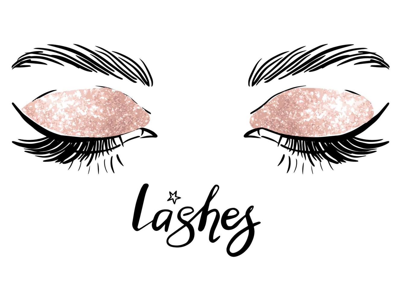 Hand draw brows and lashes vector illustration. Closed eyes.