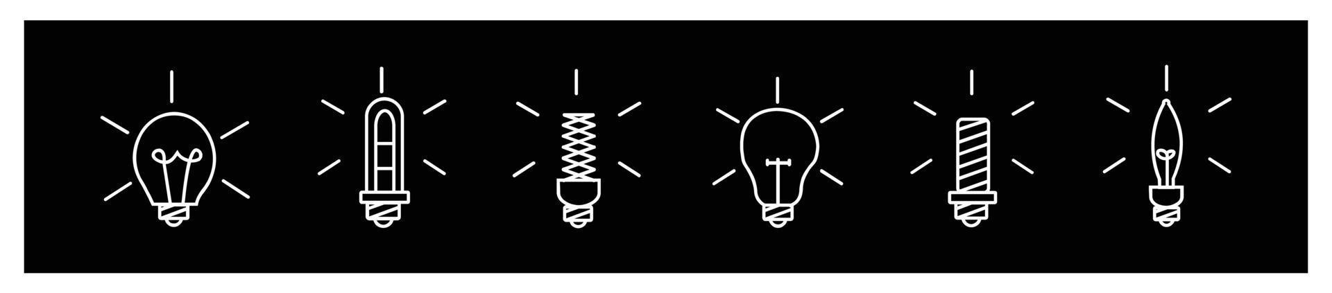 conjunto simple de iconos de línea vectorial relacionados con bombillas, lámpara clásica.para diseño sobre fondo negro. vector