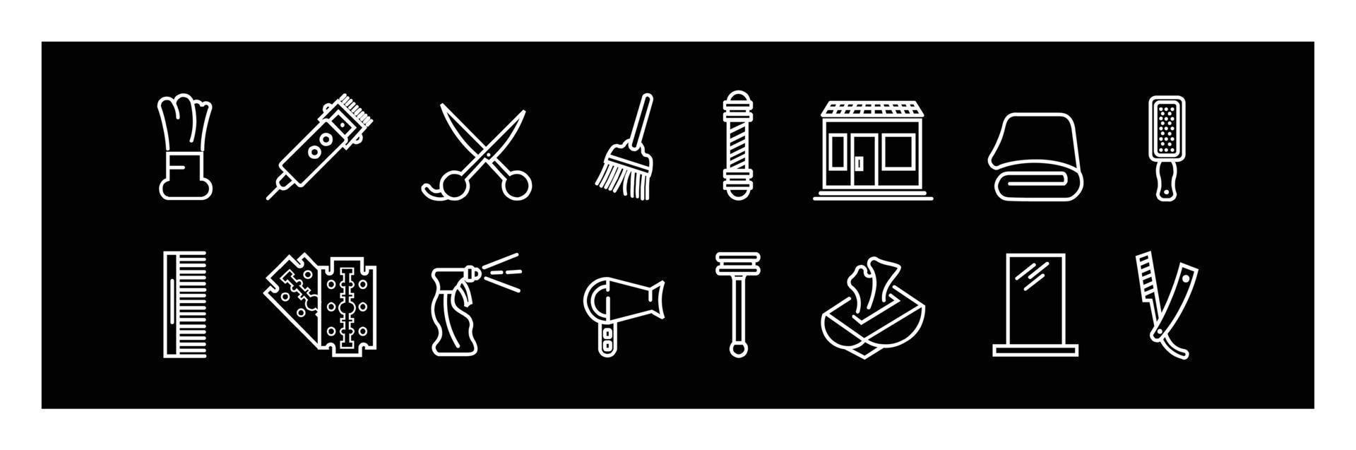 Set line Classic Barber shop pole,Blade razor icon.for design on black background. vector