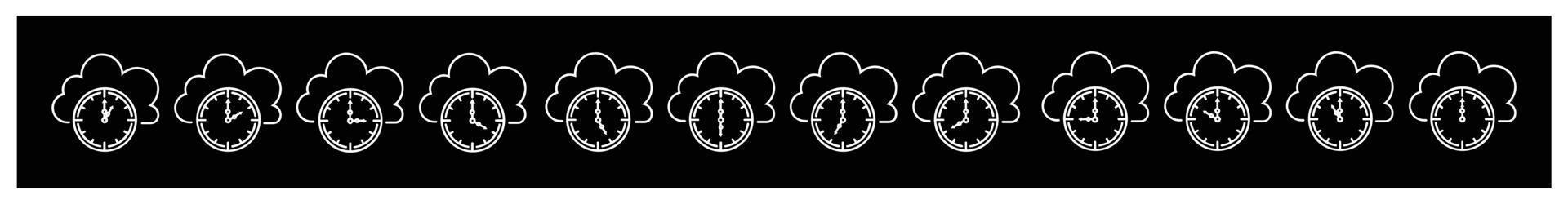 Simple cloud with alarm clock , Cloud computing time.Timer with cloud outline  icons for design on black background. vector