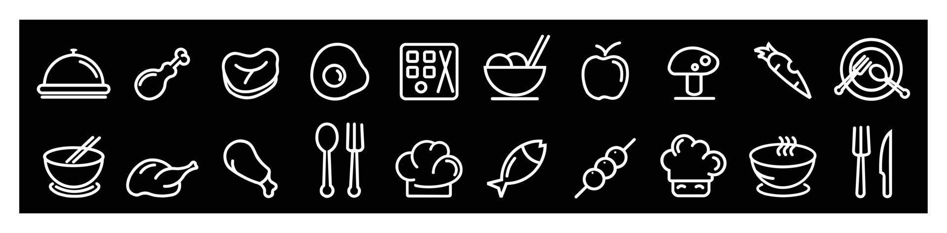 Fast food, drink and groceries line vector icon set ,Food products.form on black background