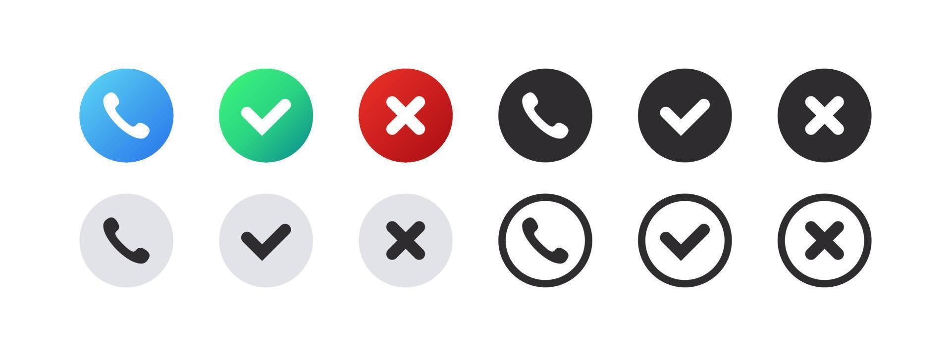 iconos de llamada. los iconos de llamadas telefónicas aceptan y rechazan. iconos de llamadas entrantes. señales de comunicación. Imágenes de vectores