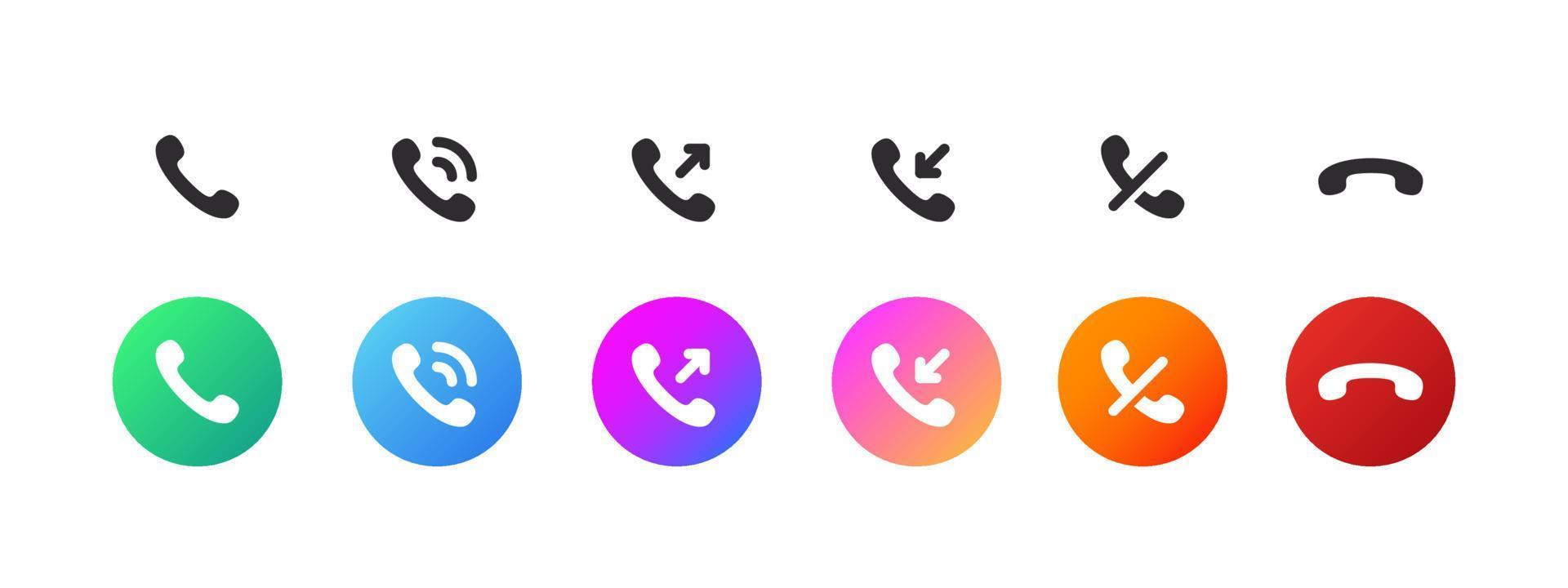 iconos de llamada. los iconos de llamadas telefónicas aceptan y rechazan. iconos de llamadas entrantes. Imágenes de vectores