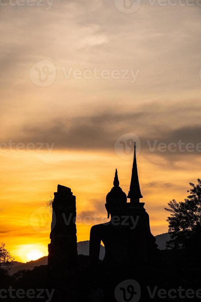 silhouette of Wat Temple beautiful temple in the historical park Thailand photo