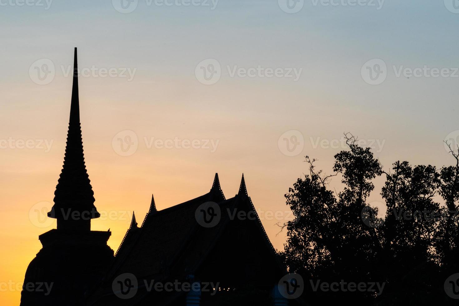 silhouette of Wat Temple beautiful temple in the historical park Thailand photo