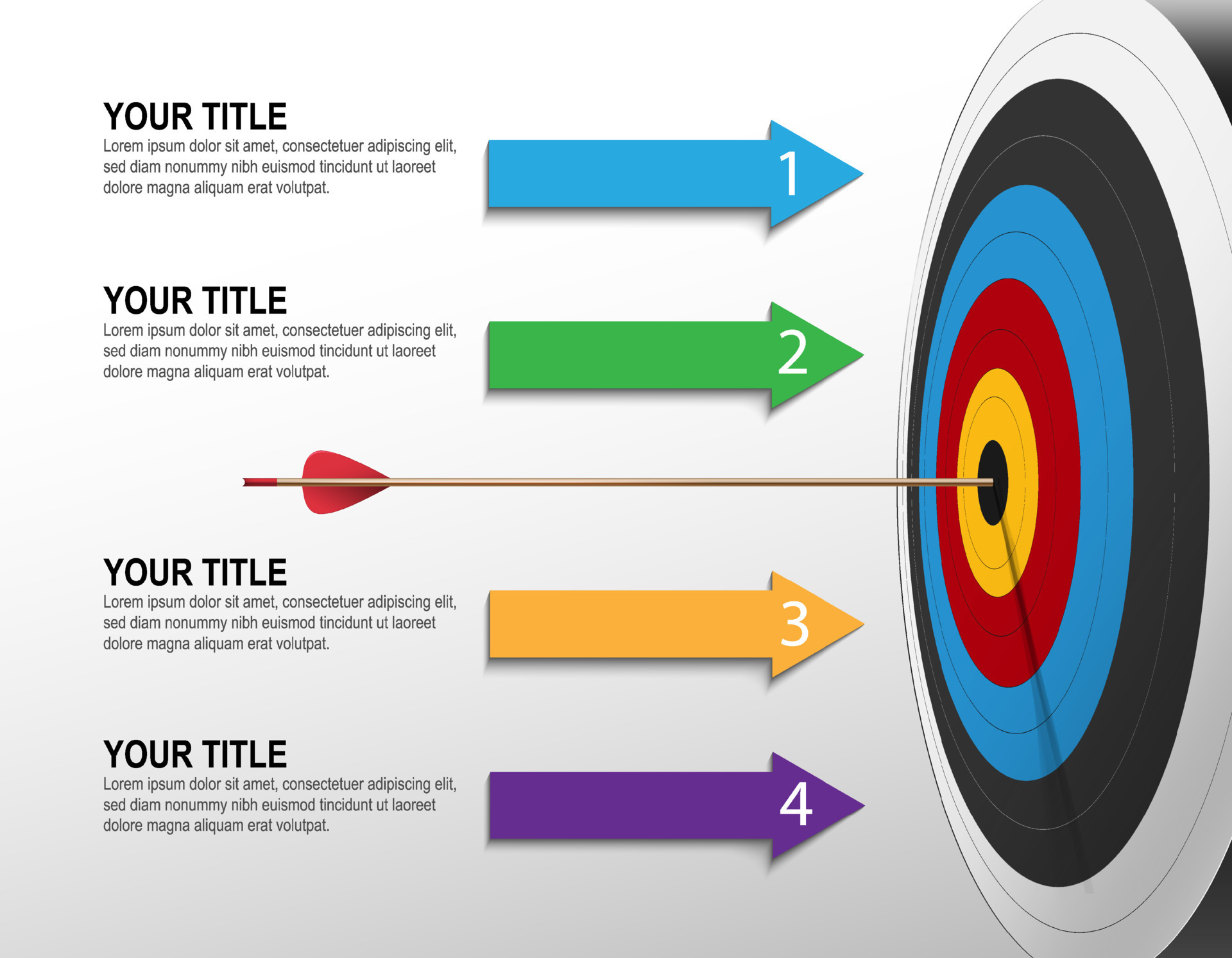 3d Arrow and dartboard with infographic. target step timeline. Business