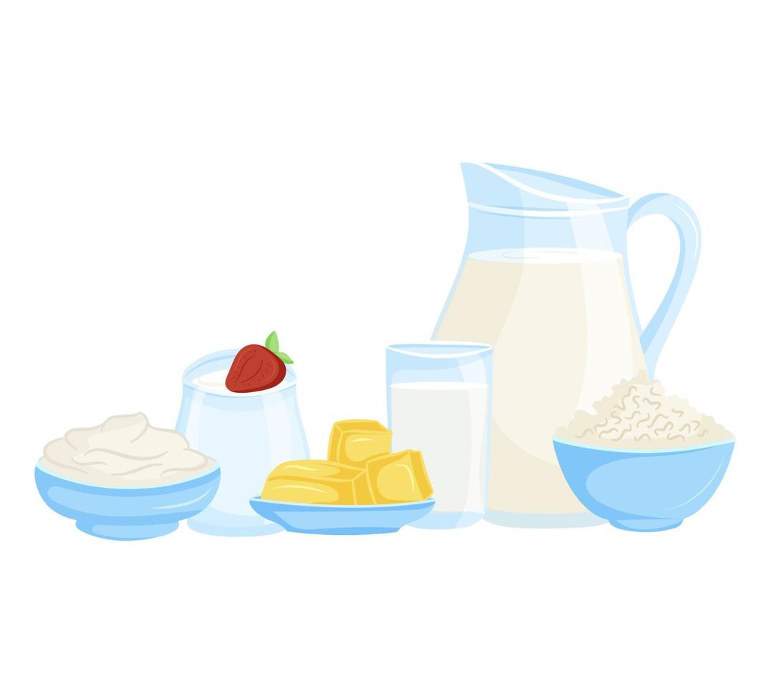 Dairy product set, healthy food vector illustration