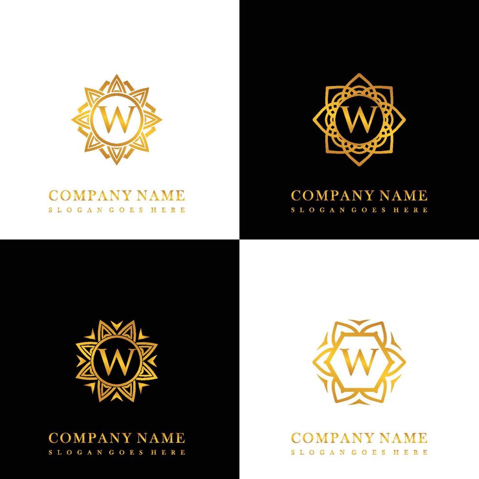 Collection of logo initial W with luxury mandala ornament for wedding, spa, hotel, beauty care logo vector