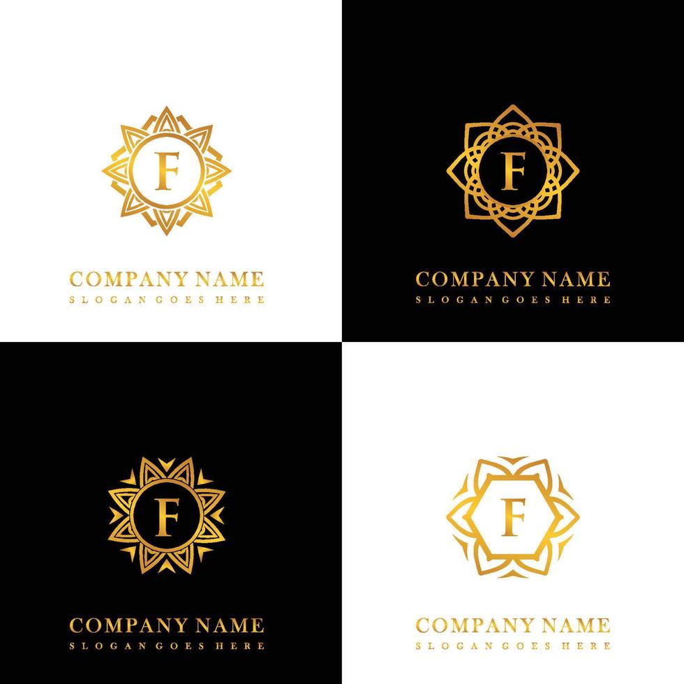 Collection of logo initial F with luxury mandala ornament for wedding, spa, hotel, beauty care logo vector