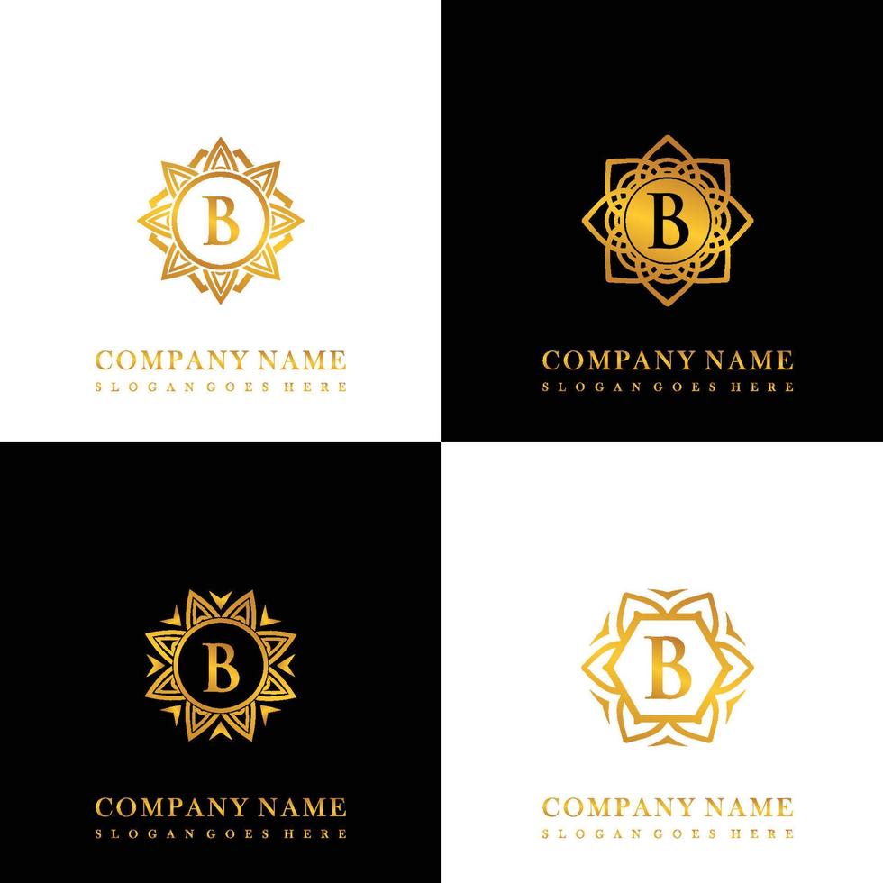 Collection of logo initial B with luxury mandala ornament for wedding, spa, hotel, beauty care logo vector
