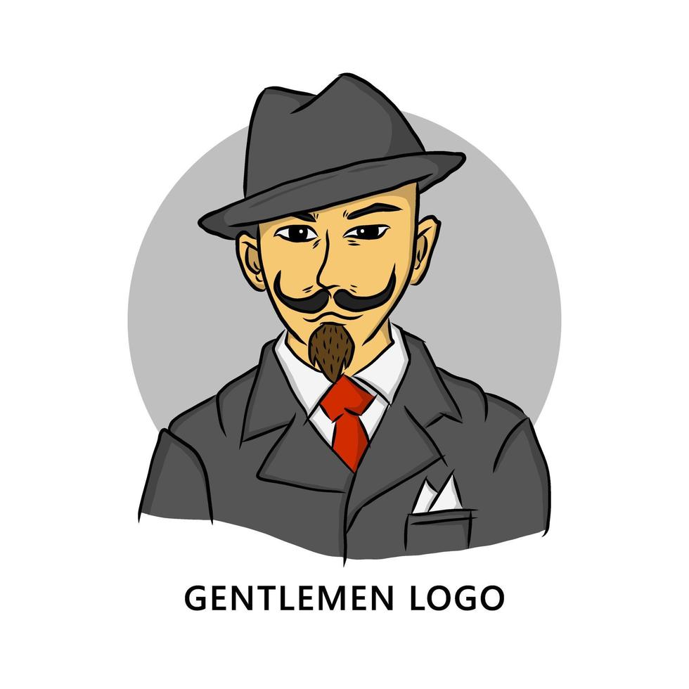 Gentlemen Illustration Logo Vector. Man Hipster Fashioned Character Mascot. Movember Event Icon Cartoon vector
