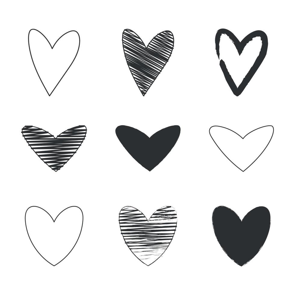 Set Of Multiple Style Black Doodle Hearts vector
