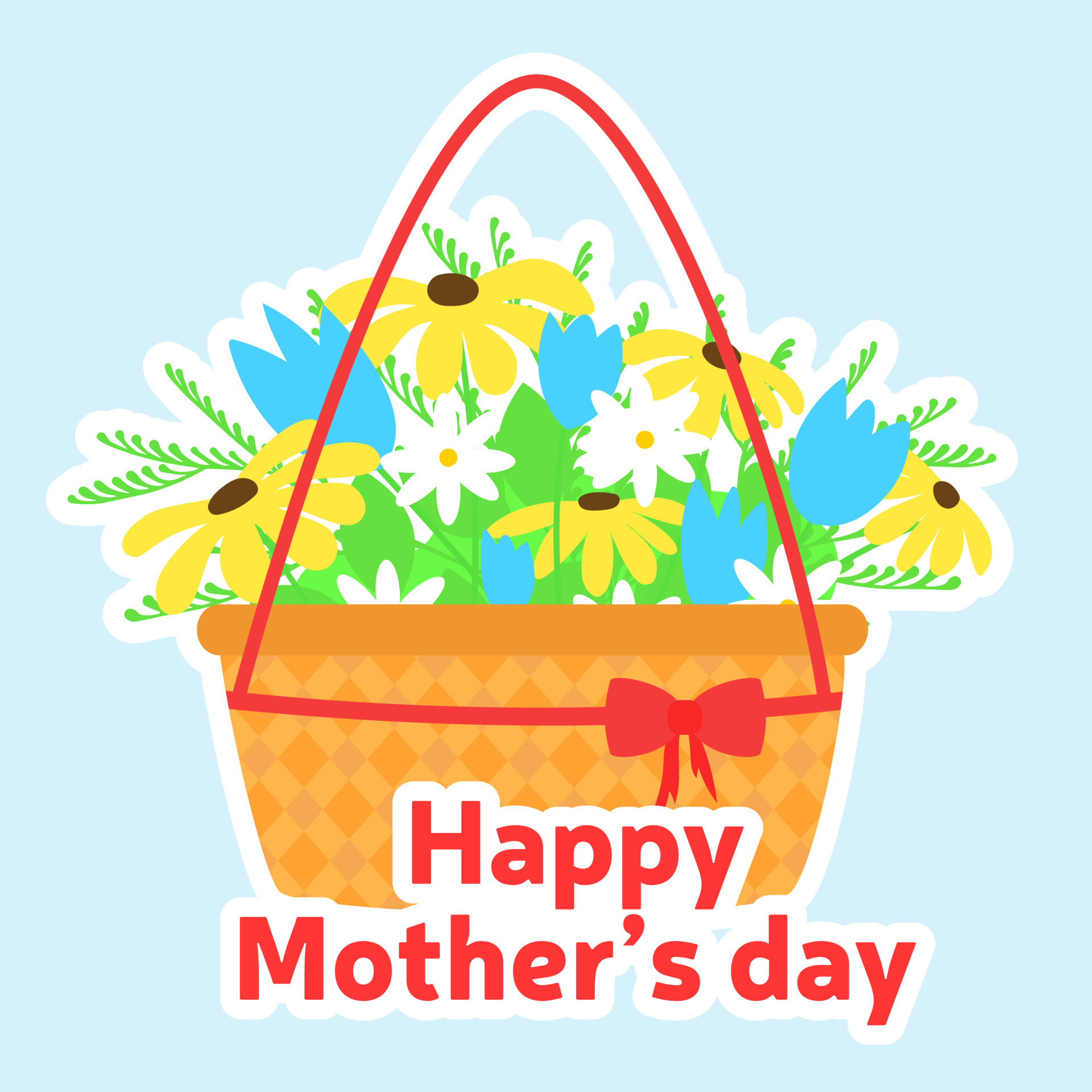 Basket with spring or summer flowers as square banner or card for