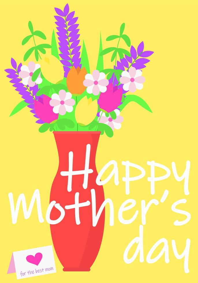 Card for Happy Mother's Day with bouquet of flowers for summer and spring card. Vector illustration.