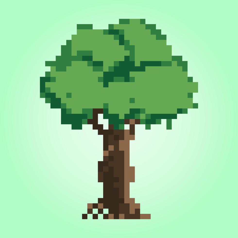 Set of green pixel trees, computer graphic Vector