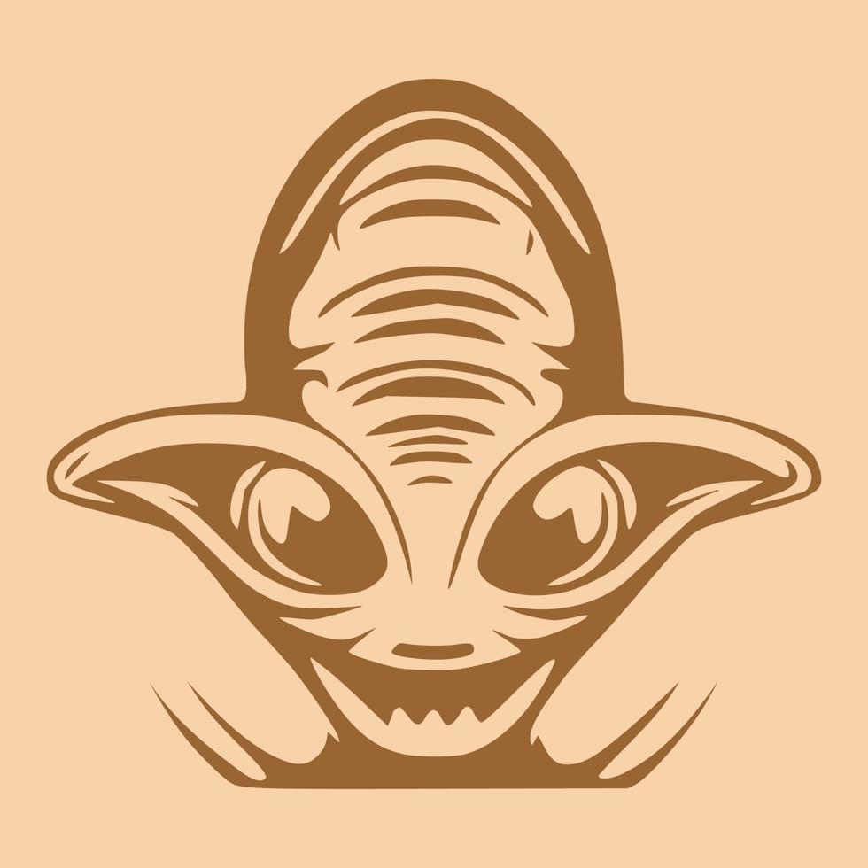 alienígenas cabeza de objetos vectoriales y elementos de diseño en estilo monocromo aislado sobre fondo marrón vector
