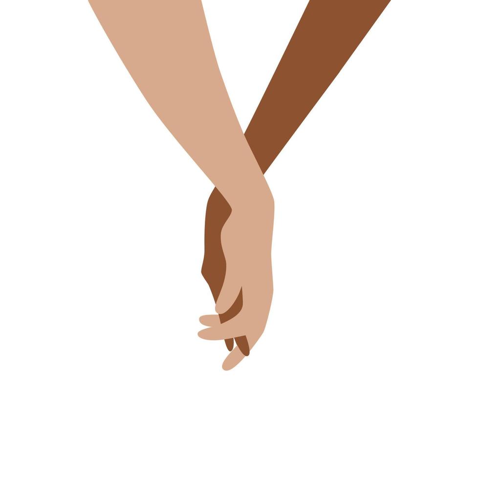 Couple holding hands isolated vector element for Valentines day, love, dating illustration. Modern abstract hands of lovely couple in beige color. Colored hand sketch holding hands design for wedding.
