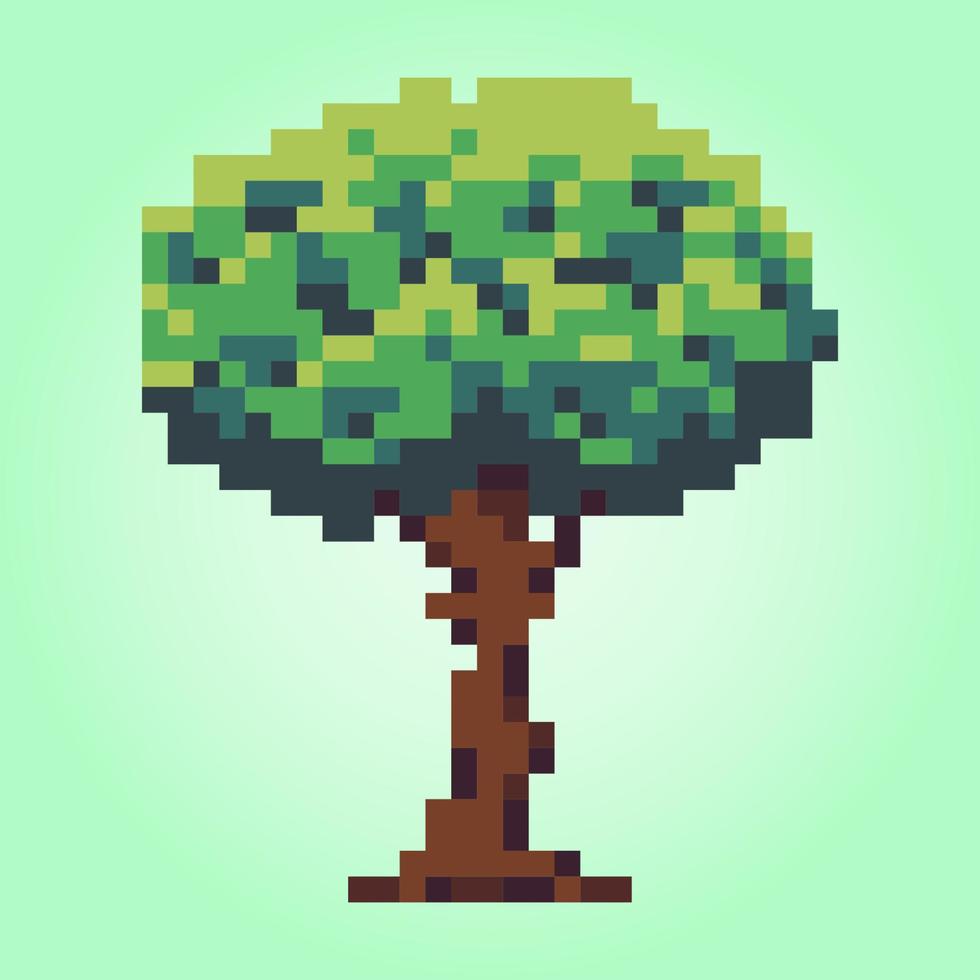 Set of green pixel trees, computer graphic Vector