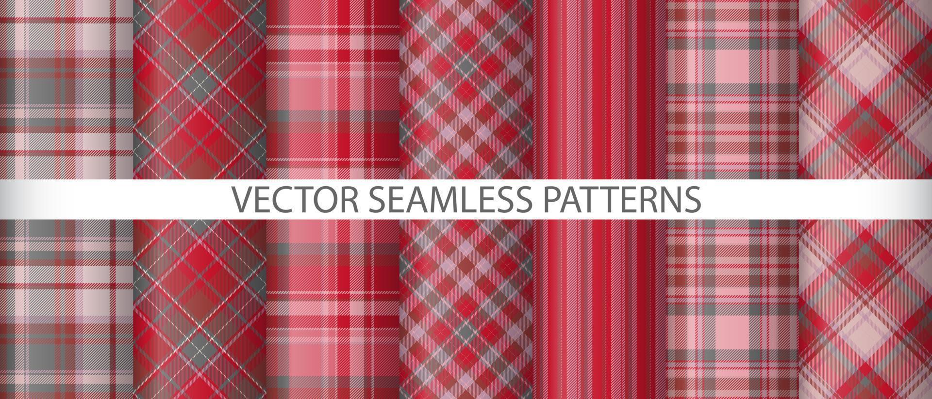 Set pattern plaid textile. Check texture seamless. Tartan background vector fabric.