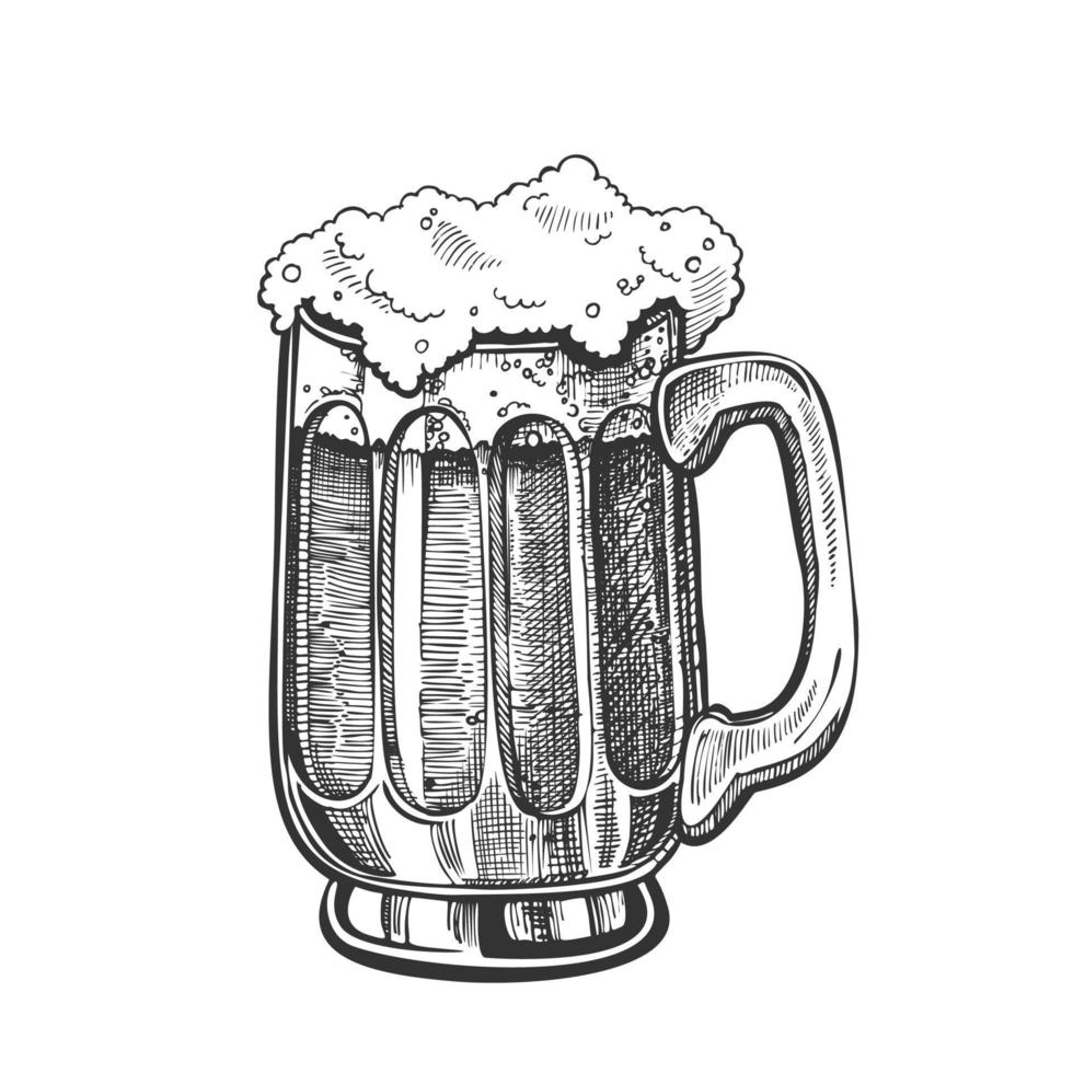 Hand Drawn Mug With Froth Bubble Light Beer Vector