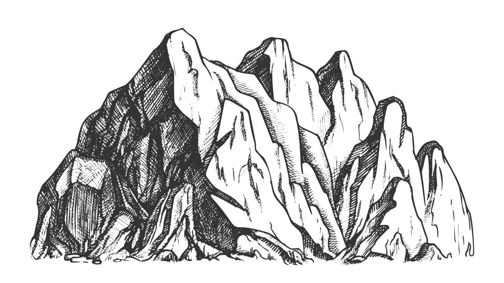High Mountain Crag Landscape Hand Drawn Vector