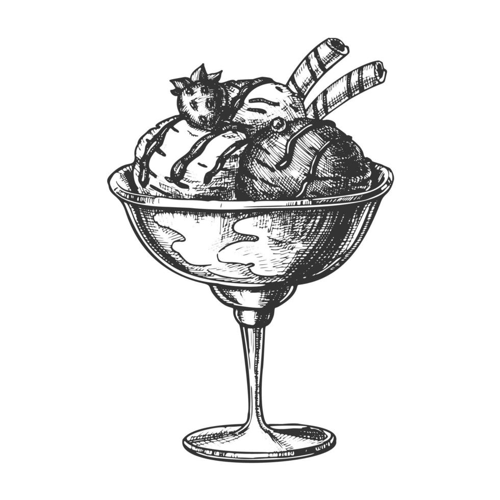 Scoop Ice Cream Cup With Fruit Hand Drawn Vector